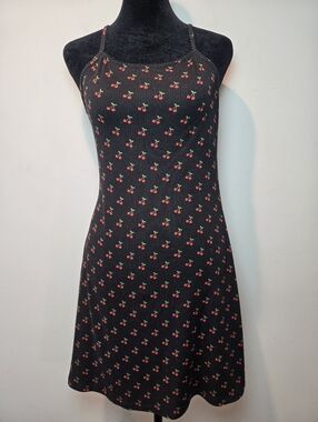 See You Monday Dress Women's Medium Y2k Cherry Ribbed Bodycon Form Baby Doll